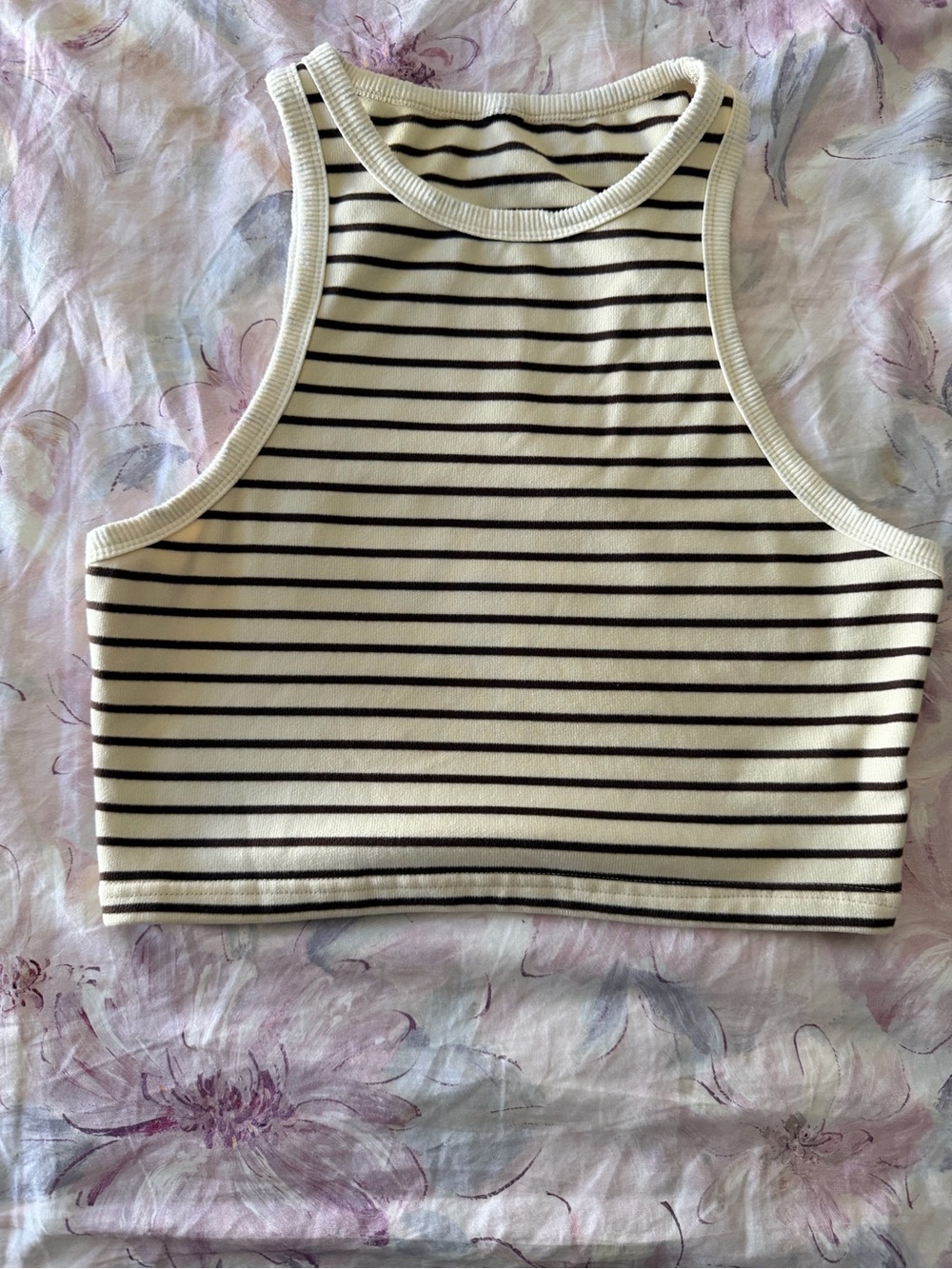 Striped Crop Tank Top in Cream and Black - Women